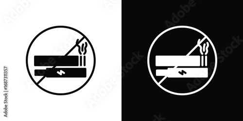 No smoking including electronic cigarettes signs set. Black and white silhouette collection