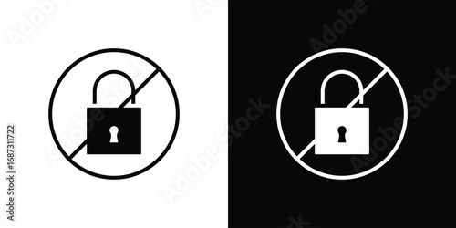 No lock signs set. Black and white silhouette collection