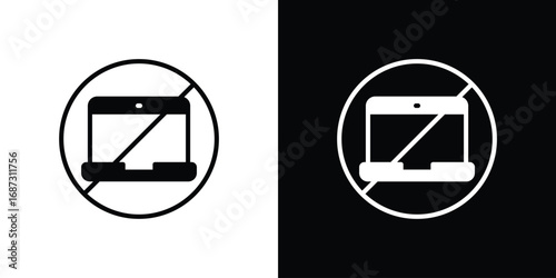 No laptop signs set. Black and white silhouette collection