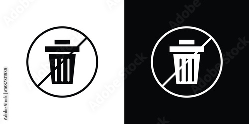 No garbage signs set. Black and white silhouette collection