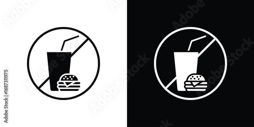 No food allowed signs set. Black and white silhouette collection