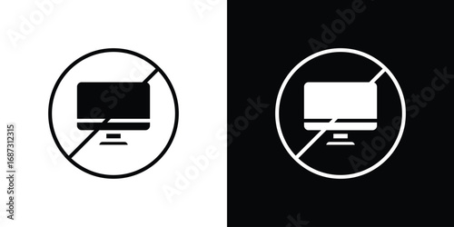 No computer signs set. Black and white silhouette collection
