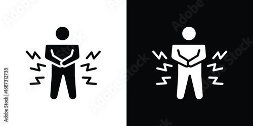 Muscle pain icons set. Black and white silhouette collection