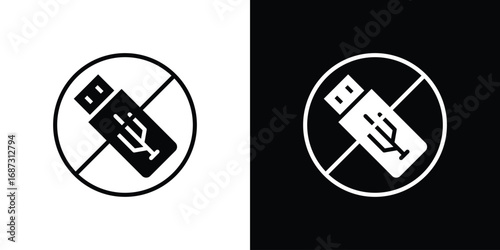 No USB flash drive signs set. Black and white silhouette collection