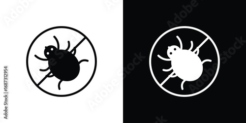 Mite in the prohibition signs set. Black and white silhouette collection