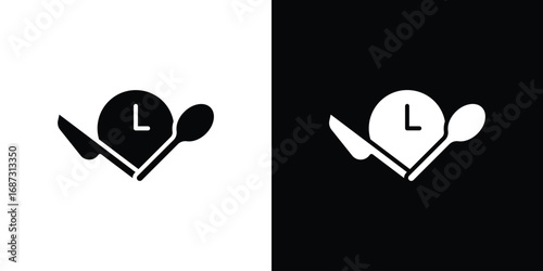 Lunch time icons set. Black and white silhouette collection
