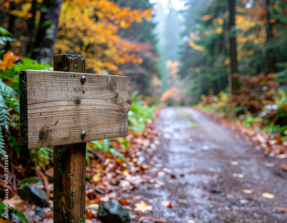 Fototapeta premium Hiking Trail Marker Autumn Mountain Forest Recreation Photography