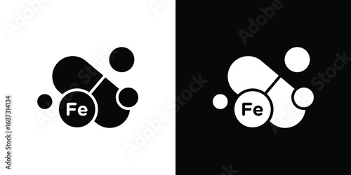 Iron capsule icons set. Black and white silhouette collection