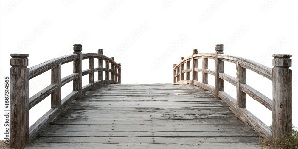 Fototapeta premium Antique Wooden Bridge Isolated on White Background