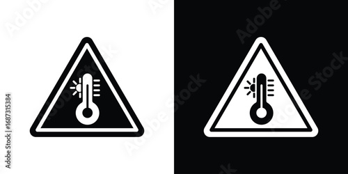 High temperature warning signs set. Black and white silhouette collection