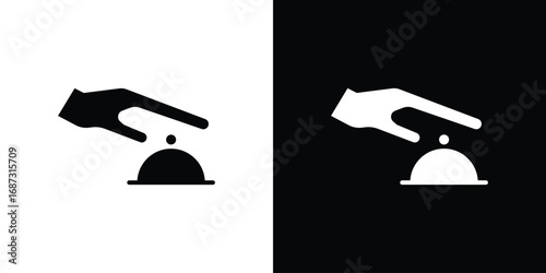 Hand touching service bell icons set. Black and white silhouette collection