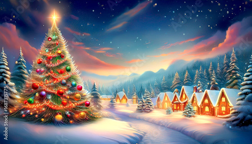 Zauberhafte Winterlandschaft mit Weihnachtsbaum 