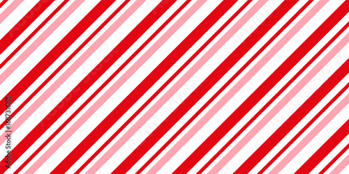Candy cane Christmas background, peppermint diagonal stripes print seamless pattern