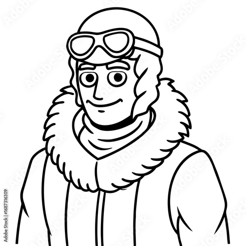 Vintage Aviator Pilot Character, a Retro Line Art Illustration