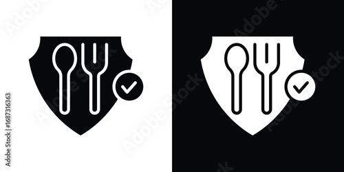 Food safety icons set. Black and white silhouette collection