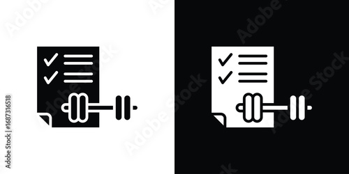 Fitness plan icons set. Black and white silhouette collection