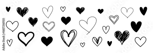 A Collection of Hand-Drawn Hearts in Various Styles and Sizes