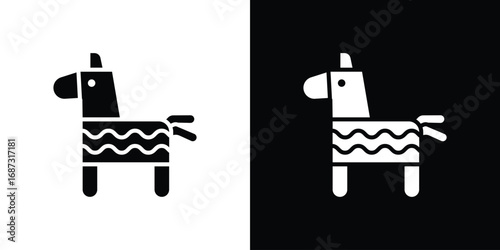 Donkey pinata icons set. Black and white silhouette collection