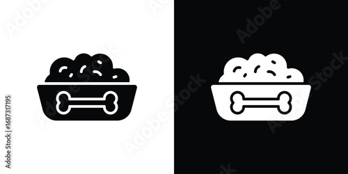 Dog feeding icons set. Black and white silhouette collection