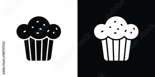 Cupcake icons set. Black and white silhouette collection