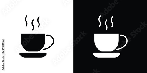 Cup of coffee icons set. Black and white silhouette collection