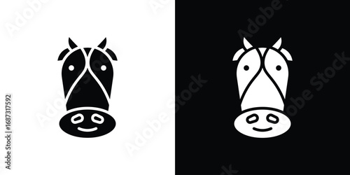 Cow icons set. Black and white silhouette collection