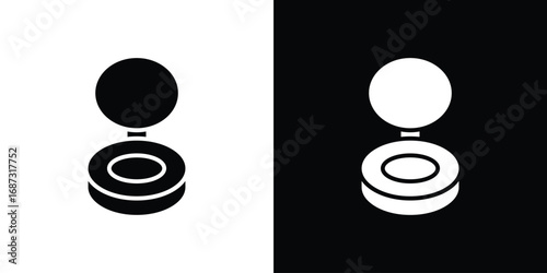 Cosmetic powder with mirror icons set. Black and white silhouette collection