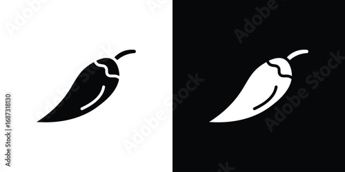 Chilli icons set. Black and white silhouette collection