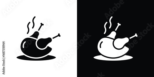 Baked turkey icons set. Black and white silhouette collection
