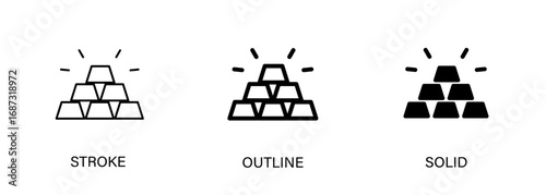 Gold icon for finance, wealth, banking, precious metals. Vector stroke, outline and solid icons.