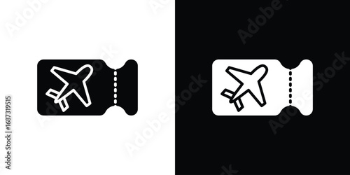 Air tickets icons set. Black and white silhouette collection