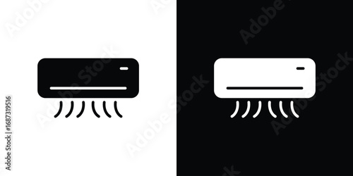 Air conditioner icons set. Black and white silhouette collection