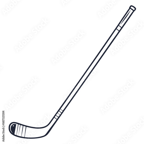 Simple outline drawing of a hockey stick on a white background representing ice hockey sport equipment