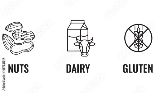 Illustrative Icons for Common Food Allergens and Dietary Restrictions