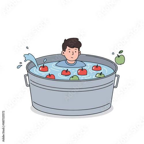 Ducking for apples in a tub