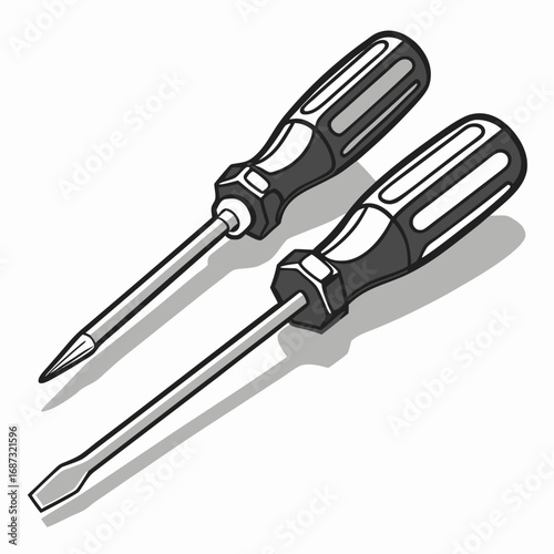 Two hand tools a phillips head and a flathead screwdriver are depicted in a clean graphic illustration on a white background