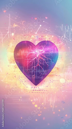 Abstract heart illustration with vibrant colors and digital effects