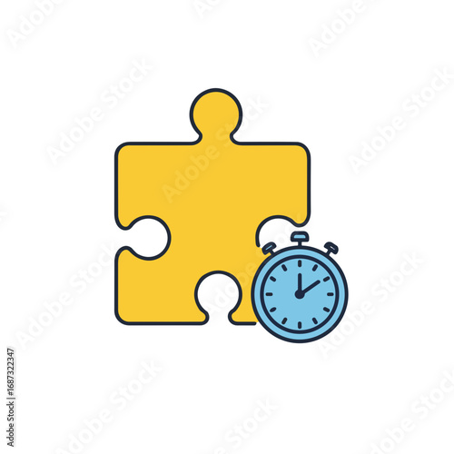 Puzzle piece icon, yellow color, timer symbol, micro-freelance platforms concept