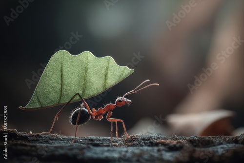 ant carrying leaf nature scene
