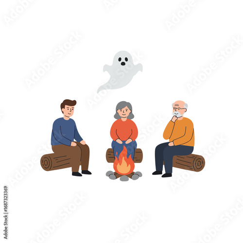 Campfire ghost story with family