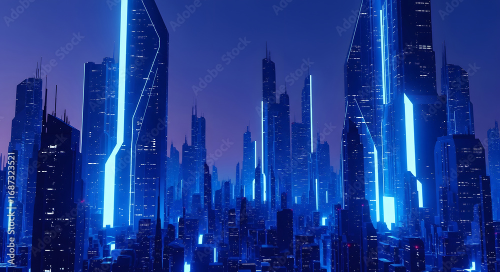 Obraz premium Futuristic Metropolis Modern Architecture Color Palette of Illuminated Skyscrapers at Night