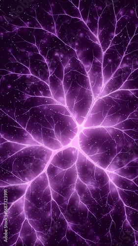 Abstract Digital Connections Representation with Vibrant Purple Neural Patterns and Starry Background
