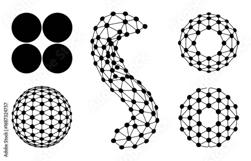 Abstract Geometric Shapes: Dots, Lines, Spheres, and a Curved Form