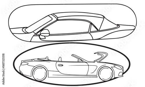 Convertible Sportscars Line Art with Closed and Retracting Roofs
