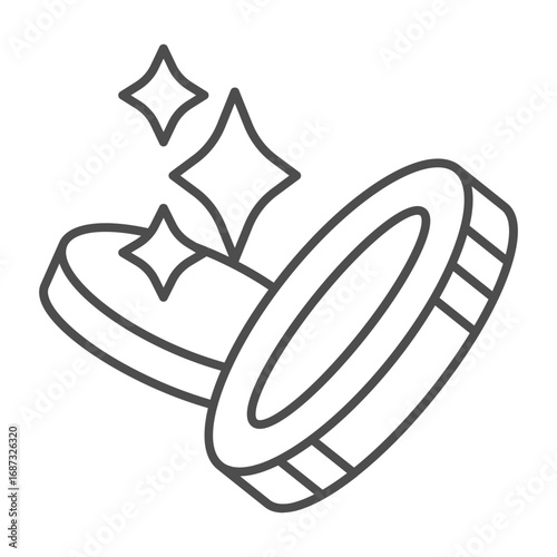 Coins with shine sparkling thin line icon, Crypto currency concept. Vector graphics. Casino slots money sign on white background, outline style icon for mobile or web design.