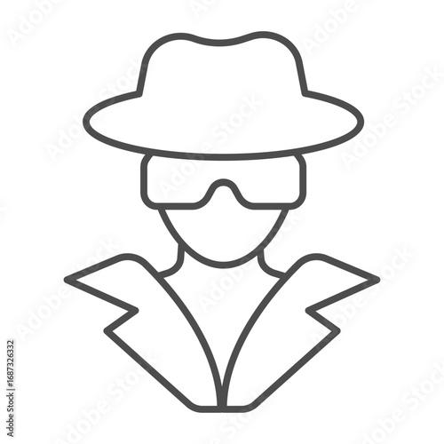Anonymous man with glasses and hat thin line icon, multiverse concept. Vector graphics. Hacker, secret buyer sign on white background, outline style icon for mobile or web design.