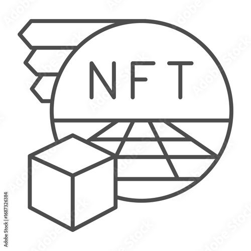 Space for non fungible token site thin line icon, NFT multiverse concept. Vector graphics. Crypto asset space, metaverse sign on white background, outline style icon for mobile or web design.