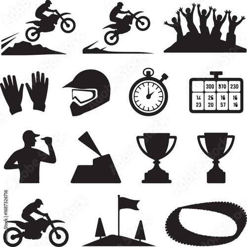 Motocross and extreme sports competition icons motocross rider jump