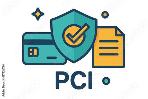 PCI compliant symbol with credit card, shield, and document illustration  