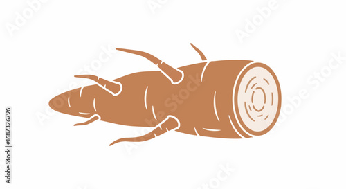 Illustration of a single fresh yam on white. Delicious fresh yam, a root vegetable with a slightly sweet taste, provides dietary fiber and vitamins.